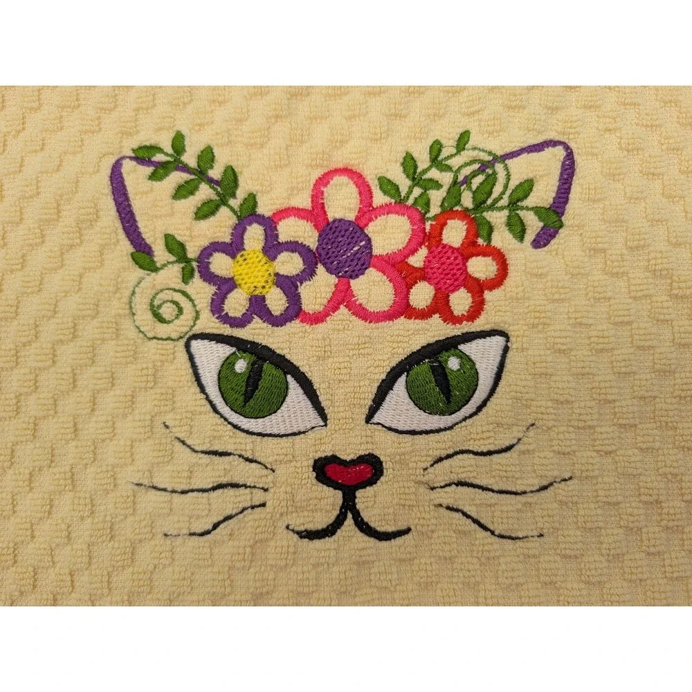 Kitty Cat Face Flowers Kitchen Bath Bar Tea Hand Towel Great Gift Idea!